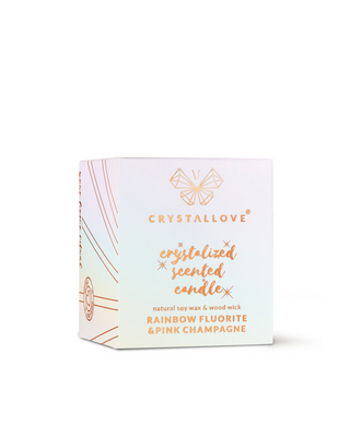 Svijeća od soje s duginim fluoritom i ružičastim šampanjcem u Crystallove staklenoj posudi - 3