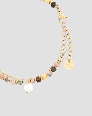 Pozlaćena narukvica od nehrđajućeg čelika s ahatom, maifanom, jaspisom i aventurinom Mys_4 - 4