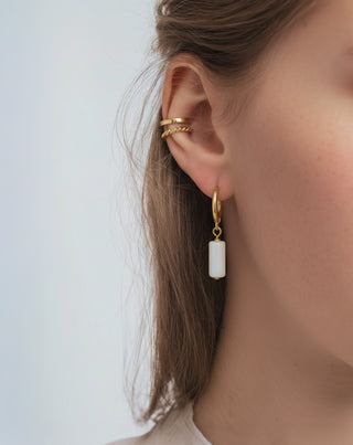 Pozlaćene naušnice s prirodnim kamenjem Set naušnica od bijelog žada Mys - 3