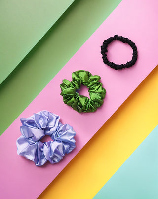 Set svilenih gumica za kosu od 100 % prirodne svile - zelena, ljubičasta, crna Twisty 3 kom. - 3