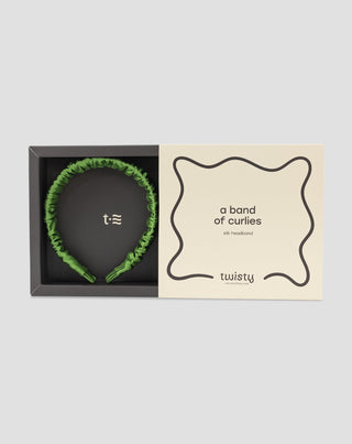 Svilena traka za kosu izrađena od 100% prirodne svile zelene Twisty - 3
