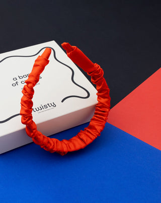 Svilena traka za kosu izrađena od 100% prirodne svile crvene Twisty - 2