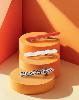 Set ukosnica za kosu - crvena, mramorna, biserna Twisty 3 kom.+ - 2