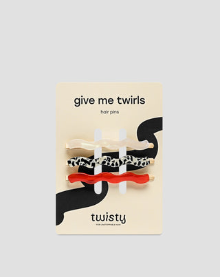 Set ukosnica za kosu crvena, mramorna, biserna Twisty 3 kom. - 1