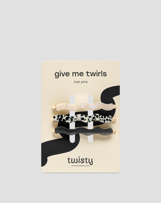 Set ukosnica za kosu mramorna, biserna, crna Twisty 3 kom.