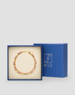 Pozlaćena narukvica za gležanj od nehrđajućeg čelika s ružičastim i limunskim žad - 4