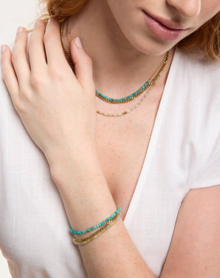 Pozlaćena narukvica od nehrđajućeg čelika s afričkim tirkizom i amazonitom Mys_1 - 2