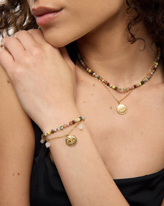 Pozlaćena narukvica od nehrđajućeg čelika s ahatom, maifanom, jaspisom i aventurinom Mys_2 - 3