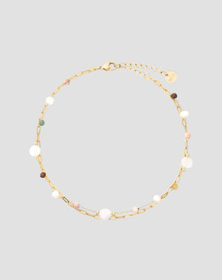 Narukvica za gležanj od nehrđajućeg čelika pozlaćena s ahatom, maifanom, jaspisom i aventurinom Mys_3 - 1