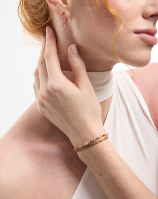 Pozlaćena narukvica od nehrđajućeg čelika s ružičastim i limunskim žadom Mys_2 - 3