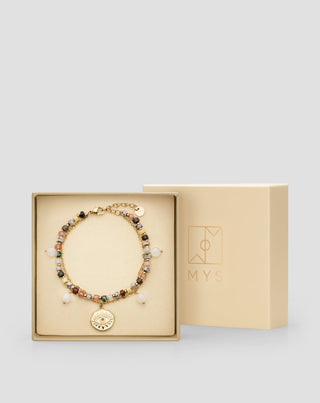 Pozlaćena narukvica od nehrđajućeg čelika s ahatom, maifanom, jaspisom i aventurinom Mys - 5