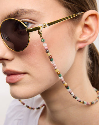 Pozlaćeni lanac naočala s ahatom, maifanom, jaspisom i aventurinom Mys_1 - 2