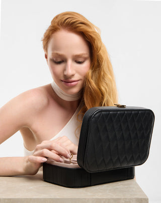 Velika kutija za nakit s odjeljcima, valjcima i ogledalom, crna Mys_2