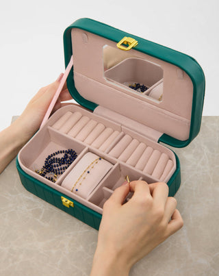 Velika kutija za nakit s odjeljcima, valjcima i ogledalom, zelena Mys_1