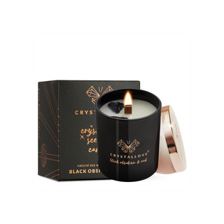 Svijeća od soje s crnim opsidijanom i mirisom Crystallove oud drvene smole - 1