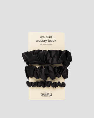 Set crnih svilenih gumica za kosu od 100 % prirodne svile Twisty 3 kom. - 1